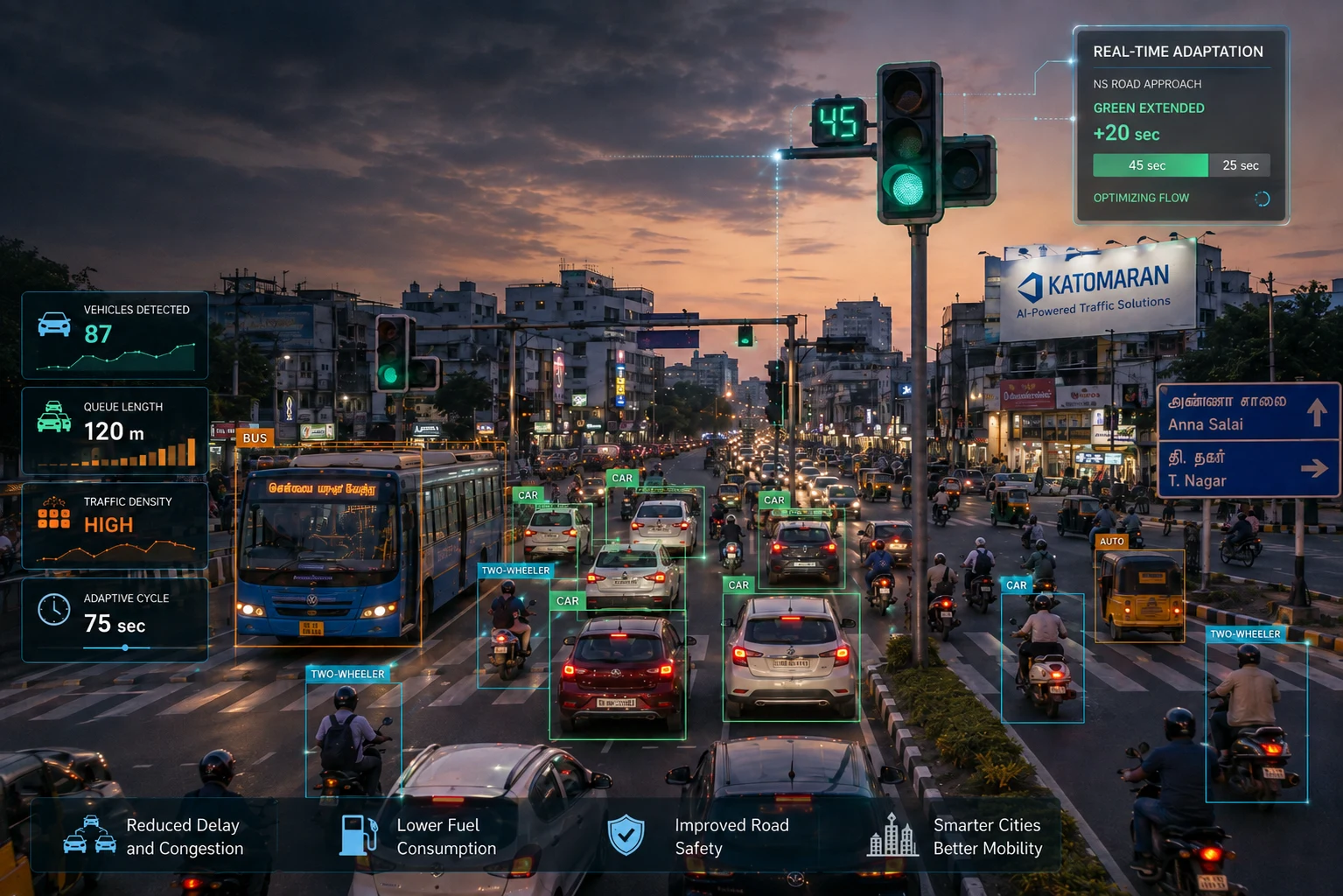 AI-powered adaptive traffic signal control at a busy junction