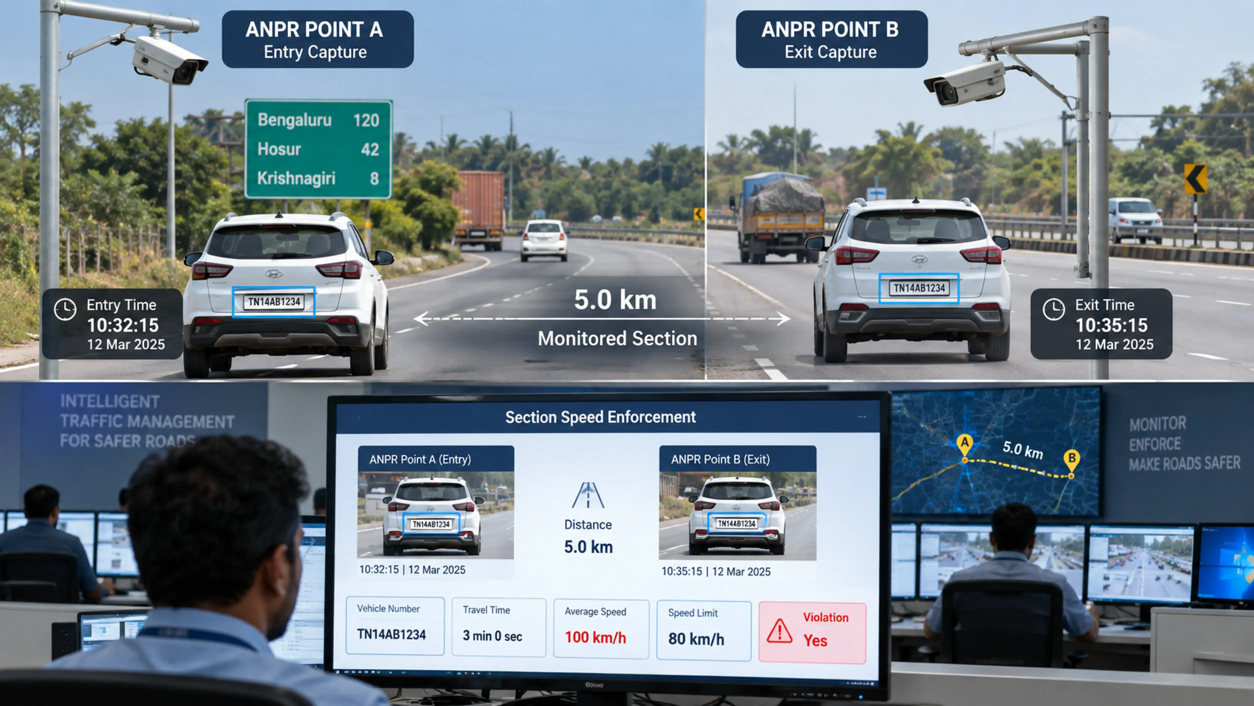 Average speed calculation using ANPR entry and exit points