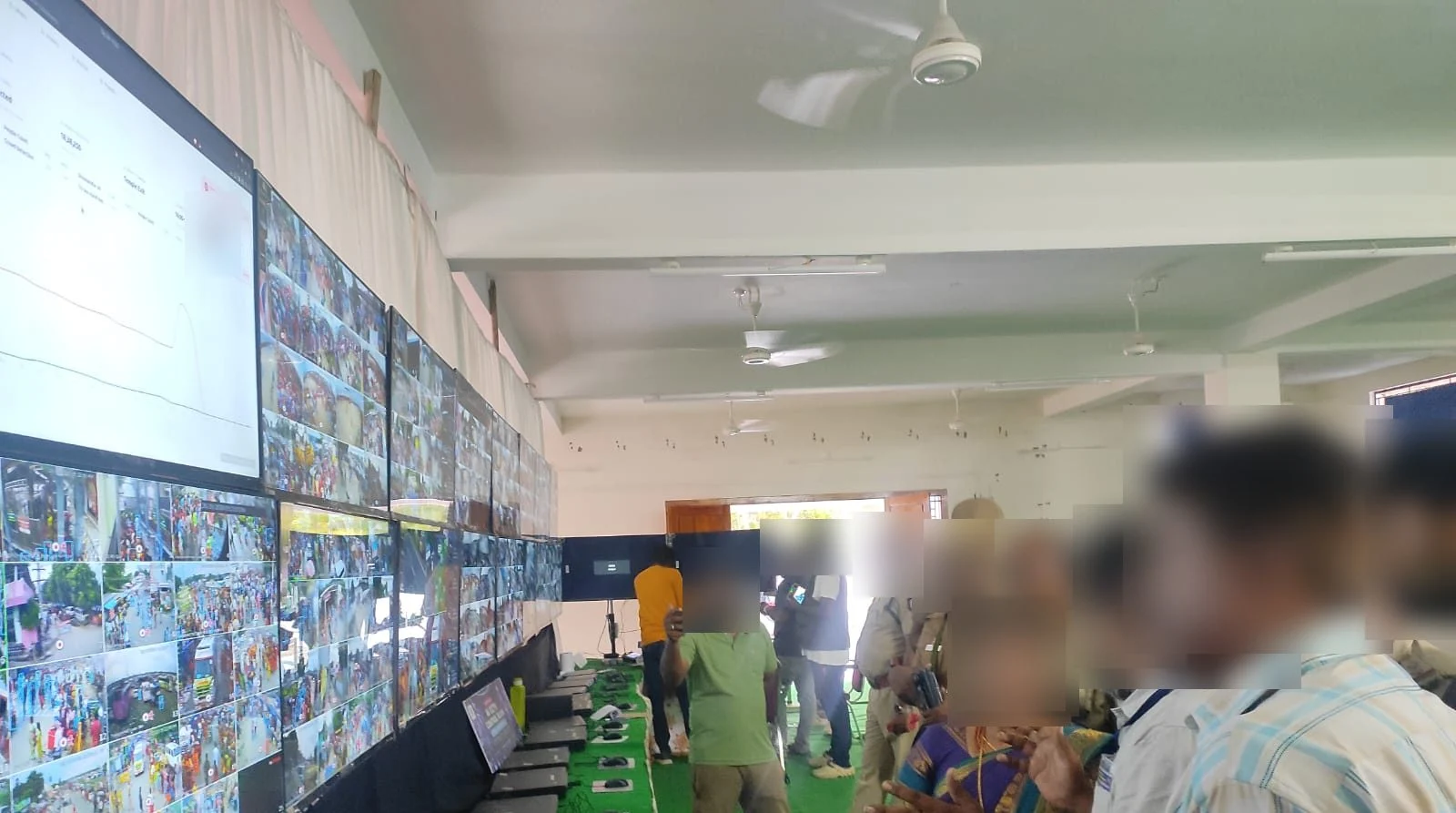 Katomaran AI CCTV control room with video wall and analytics dashboard during the festival